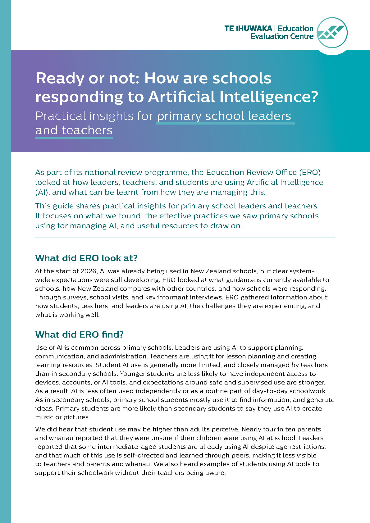 Ready or not: How are schools responding to Artificial Intelligence? Insights for Primary School Leaders and Teachers