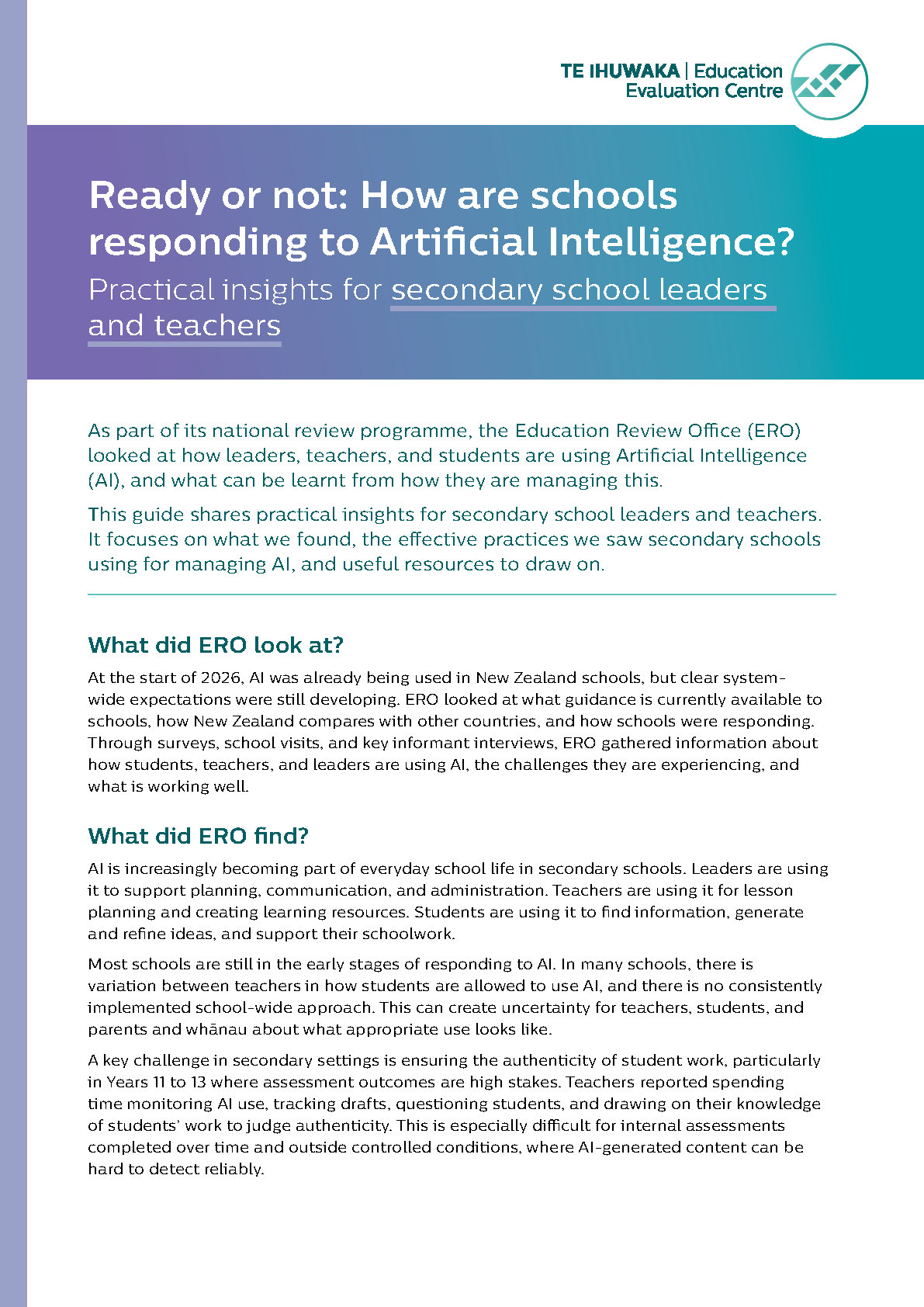 Ready or not: How are schools responding to Artificial Intelligence? Insights for Secondary School Leaders and Teachers
